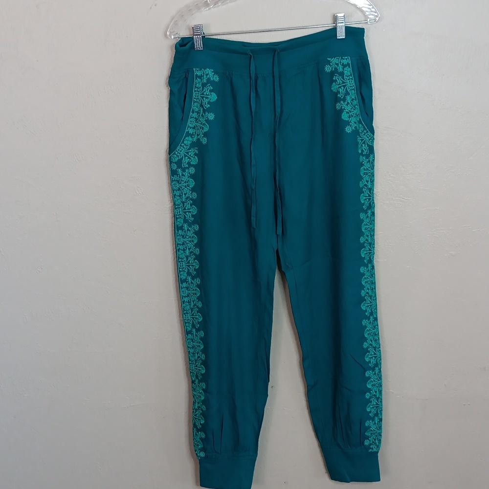 Sundance Teal Embroidered Joggers Size Small